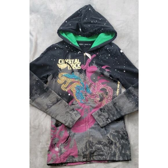 Crystal Rock Tops - Crystal Rock Christian Audigier Womens Medium Embellished rhinestone Hoodie Y2K